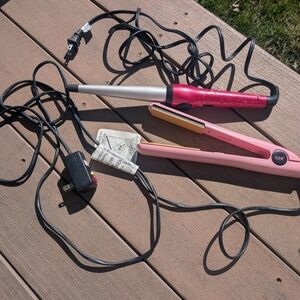 Chi Pink Flat Iron, Pink Remington Curling Wand.